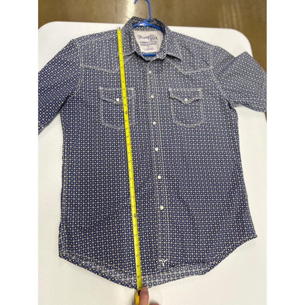 Wrangler Shirt Men M Blue 20X Competition Western Pearl Snap Geometric Comfort - Picture 6 of 9